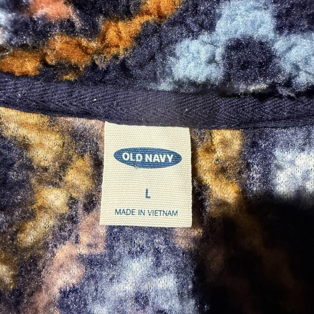 Old Navy Fleece Sweater Womens Large Blue Geometric 1/4 Zip Pullover Mock Neck - Picture 2 of 6